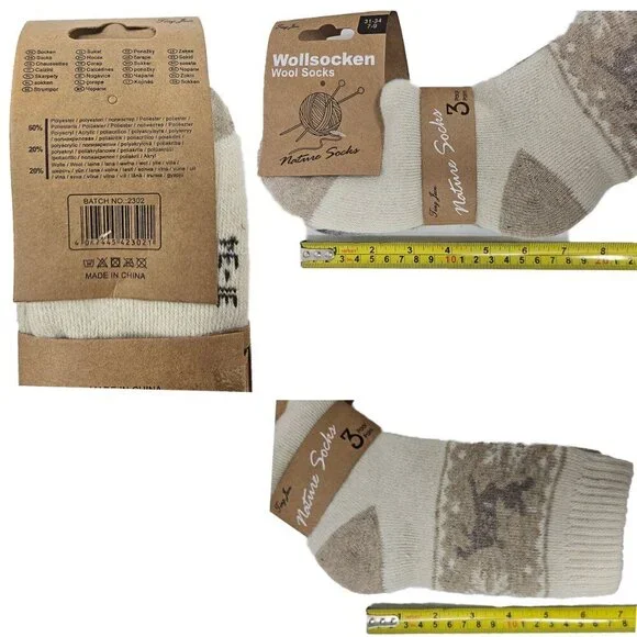 Kids Wool Socks 6-Pack, Ages 7-9, Warm Nature Design, Deer & Snowflake Print NEW - Picture 3 of 3